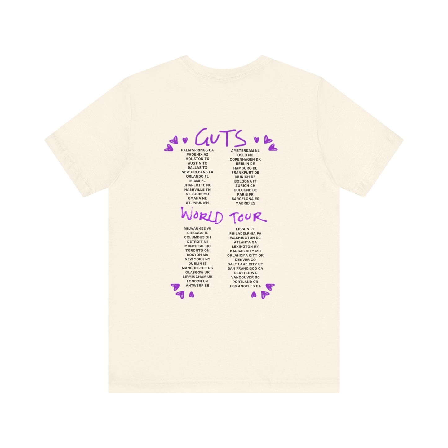 Olivia Rodrigo Merch - Guts World Tour Star Tour Dates Tan Tee